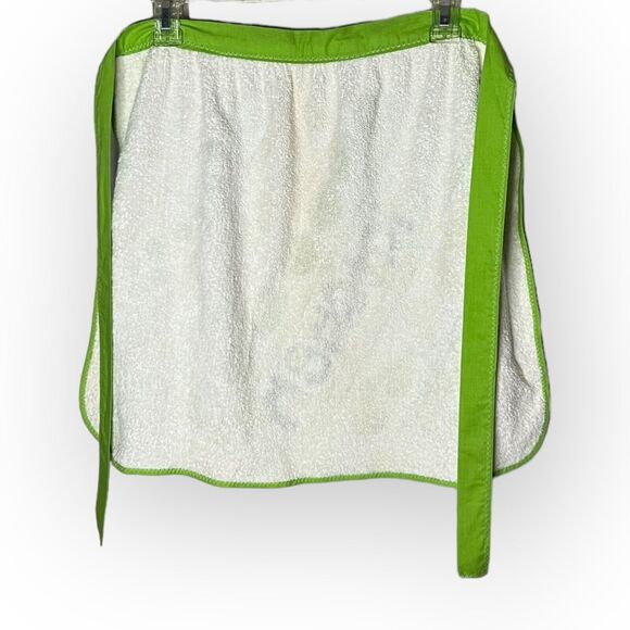 Vintage 1970s Royal Terry Kitchen Apples & Pears Green & White Terry Cloth Apron - Picture 8 of 12